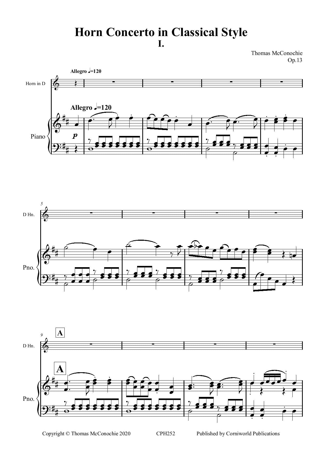 Horn Concerto in Classical Style Op.13 for Horn and Piano CPH252